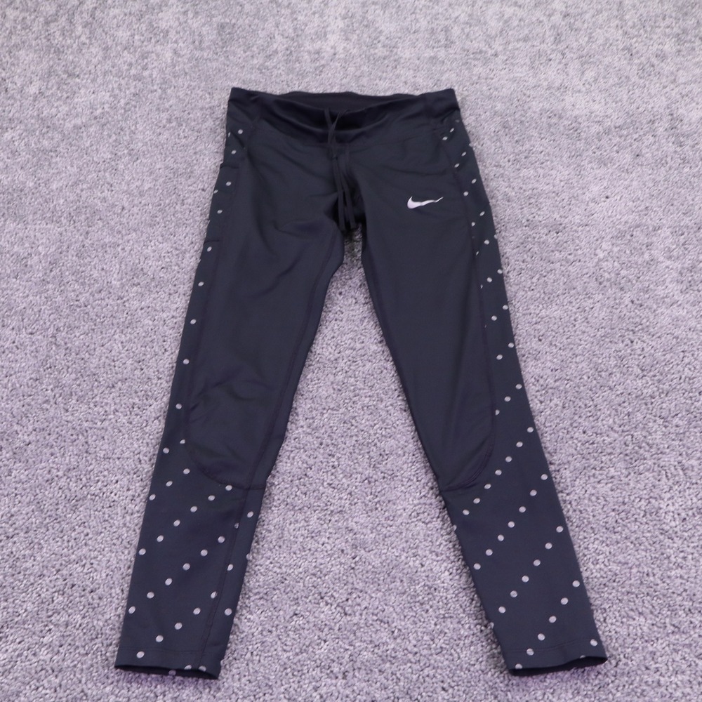 Nike Leggings Womens Medium Black Polka Dot Dri Fit Active Running Yoga Pants